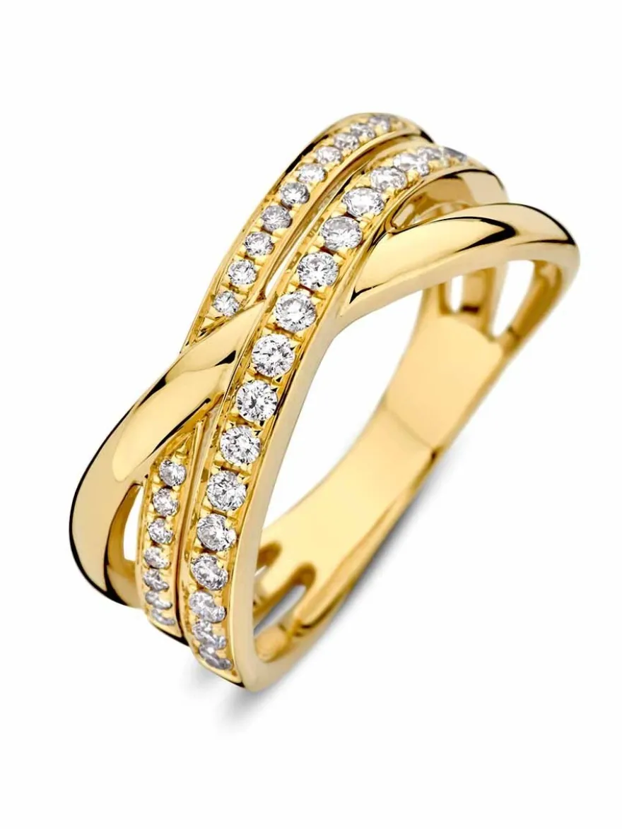 Geelgouden crossover ring met briljant (0,38 crt.) + Gratis cadeau
