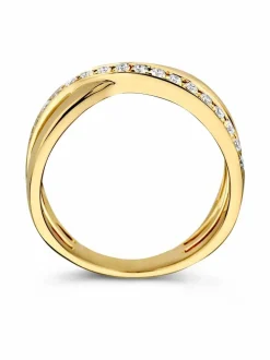 Geelgouden crossover ring met briljant (0,38 crt.) + Gratis cadeau