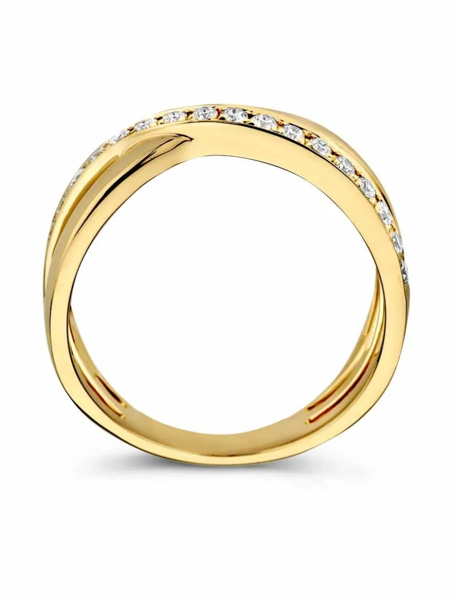 Geelgouden crossover ring met briljant (0,38 crt.) + Gratis cadeau