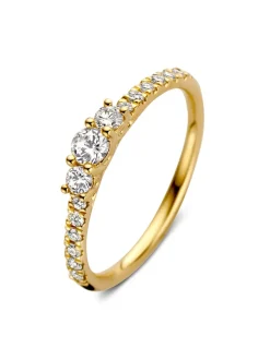 Geelgouden driesteens ring met diamant 0,46crt. + Cadeau