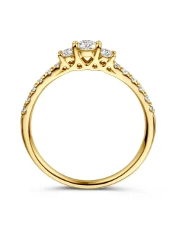 Geelgouden driesteens ring met diamant 0,46crt. + Cadeau