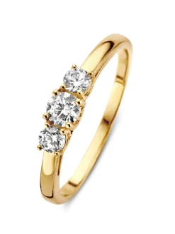 Geelgouden driesteens ring zirkonia + Luxe Cadeau