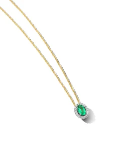 Geelgouden entourage collier smaragd en briljant