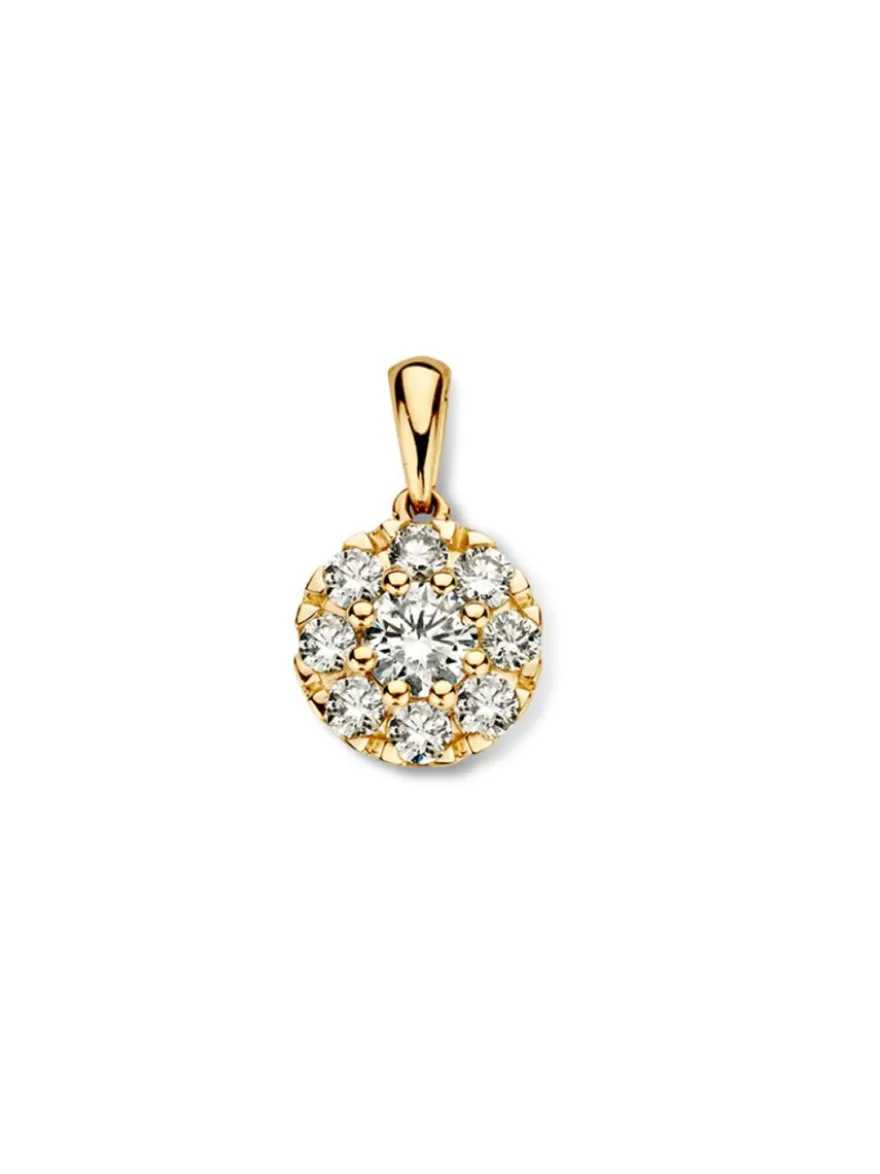 Geelgouden entourage hanger met briljant 0,40crt. + Luxe Cadeau