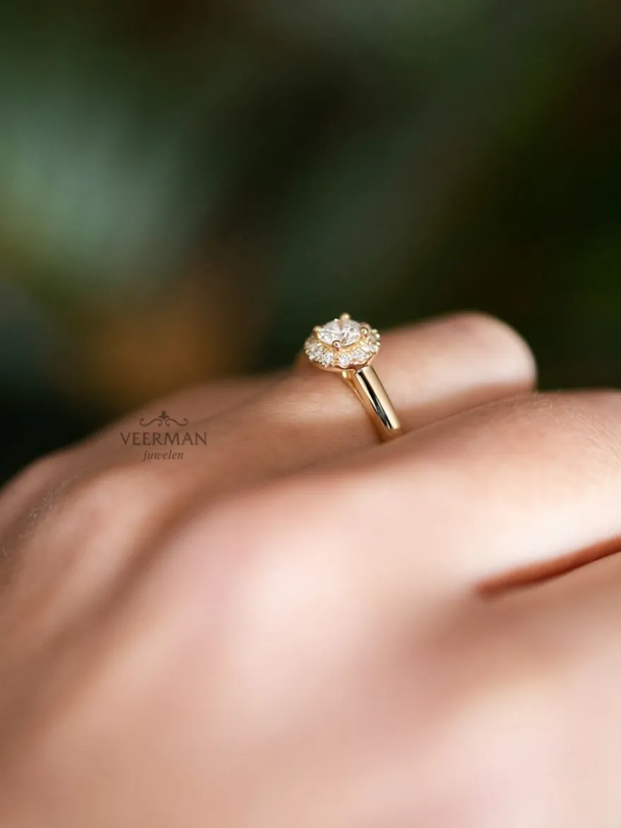 Geelgouden entourage ring met briljant + Luxe cadeau