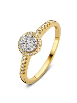 Geelgouden entourage ring met briljant 0.24crt. + Cadeau
