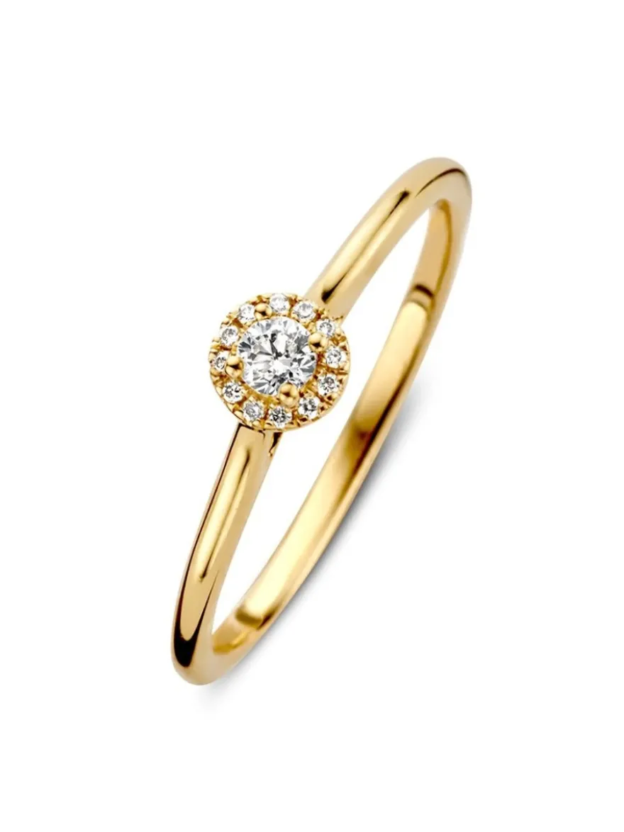 Geelgouden entourage ring 0,16crt. + luxe cadeau