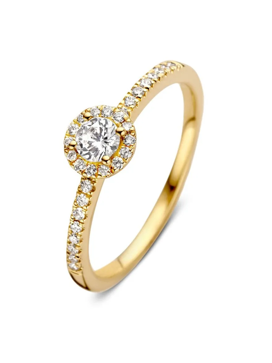 Geelgouden entourage ring met briljant 0,45crt. + Cadeau
