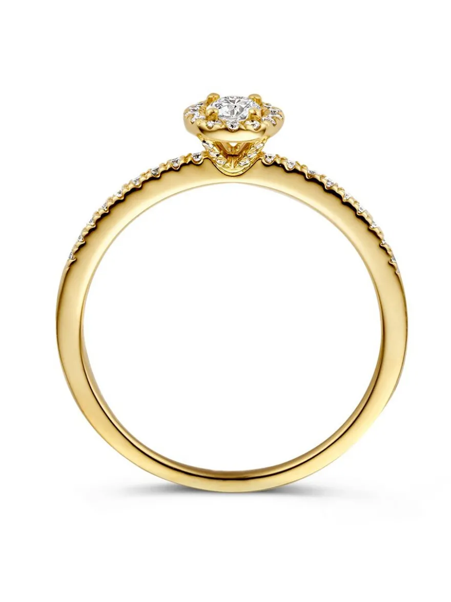Geelgouden entourage ring met briljant 0,45crt. + Cadeau