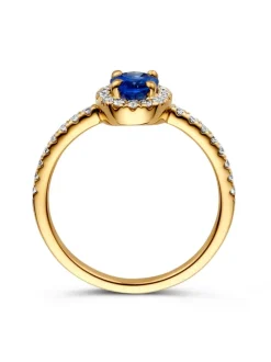 Geelgouden entourage ring met saffier en briljant + Luxe Cadeau