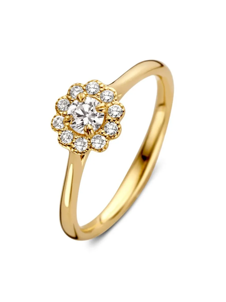 Geelgouden entourage ring met diamant 0.43crt. + Luxe Cadeau