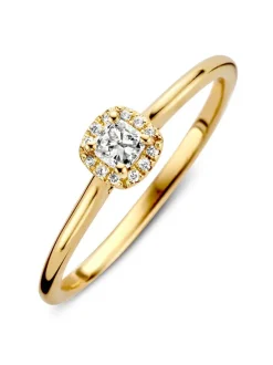 Geelgouden entourage ring vierkante diamant 0,24crt. + Luxe Cadeau