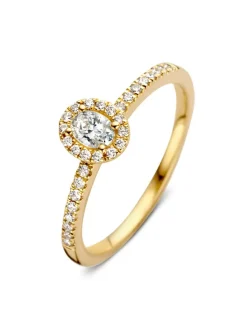 Geelgouden entourage ring met ovale diamant 0.40crt.