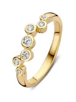 Geelgouden golvende ring met zirkonia + luxe cadeau