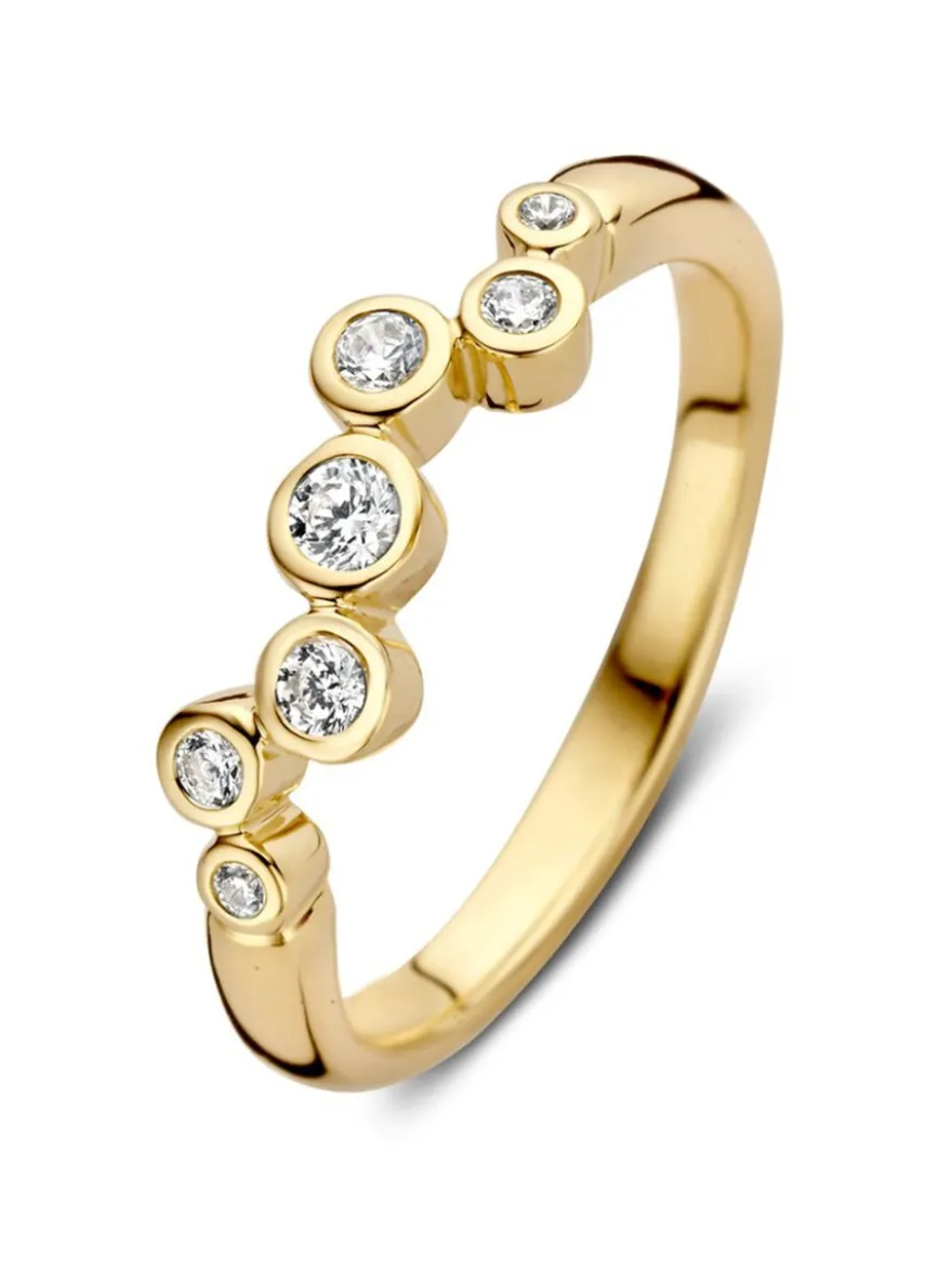 Geelgouden golvende ring met zirkonia + luxe cadeau