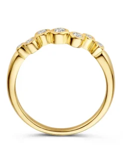 Geelgouden golvende ring met zirkonia + luxe cadeau