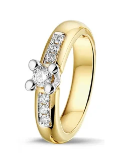 Geelgouden jubileumring met briljanten 0,35 crt. + cadeau