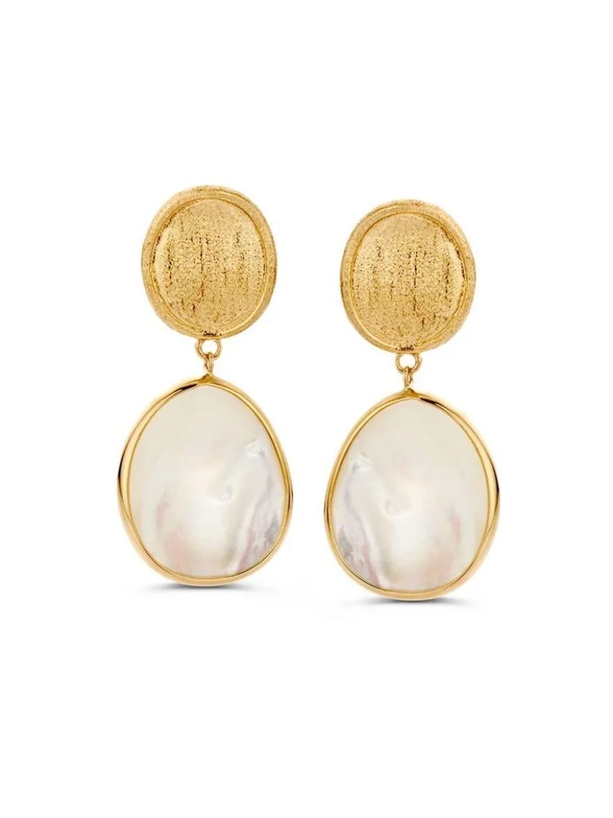 Geelgouden oorstekers met parelmoer + Luxe Cadeau