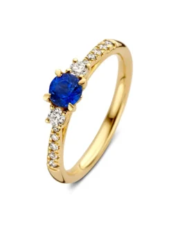 Geelgouden ring met briljant saffier + Luxe Cadeau