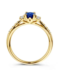 Geelgouden ring met briljant saffier + Luxe Cadeau