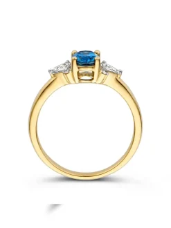 Geelgouden ring met london blue topaas en diamant 0,24crt. + Luxe Cadeau