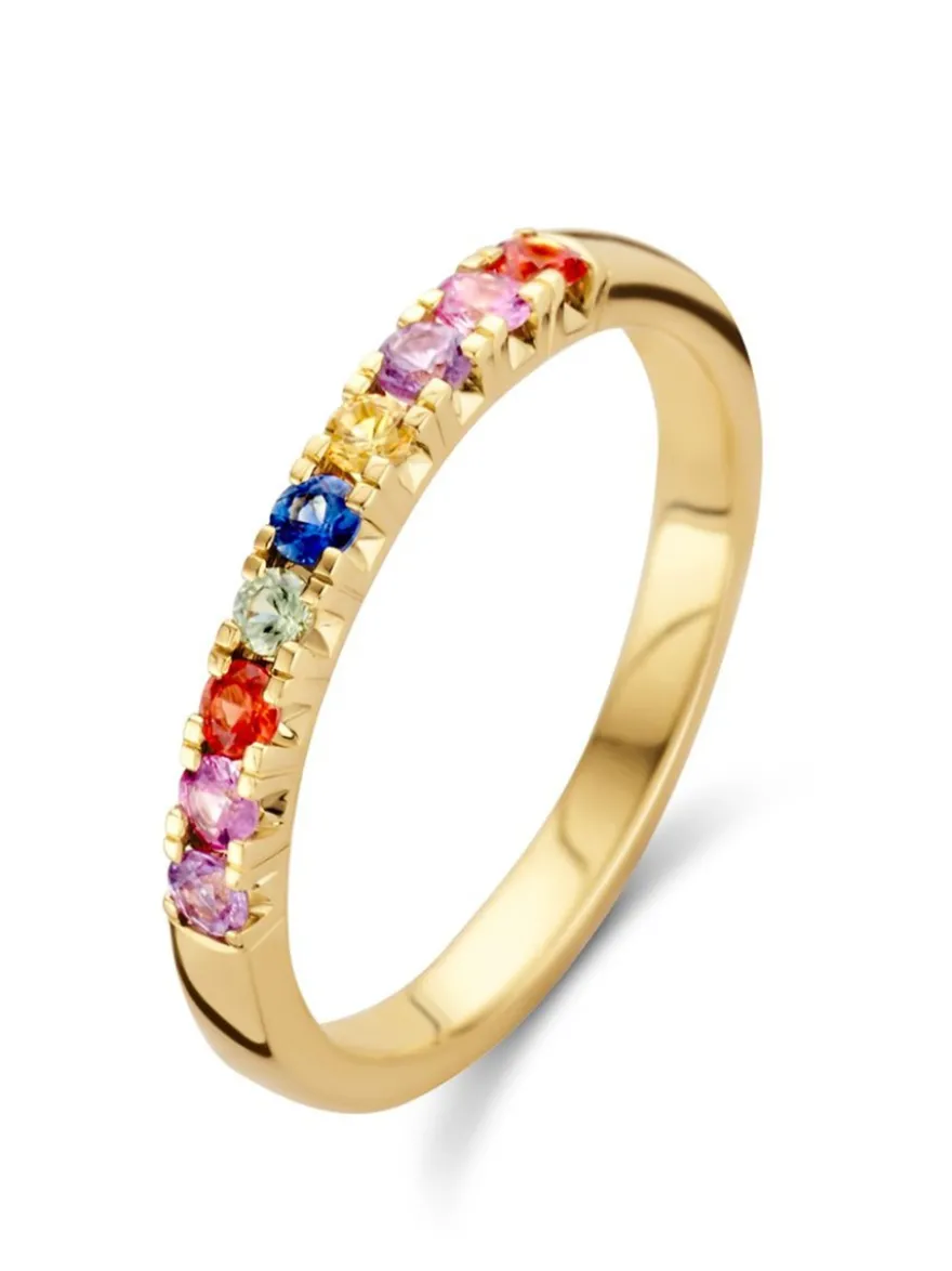 Geelgouden ring met rainbow saffier + Luxe Cadeau