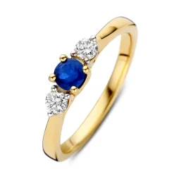 Geelgouden ring met saffier en briljant 0,20crt + Luxe Cadeau