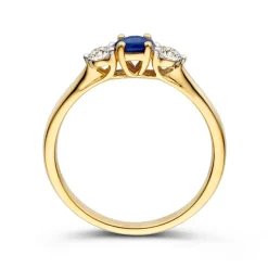 Geelgouden ring met saffier en briljant 0,20crt + Luxe Cadeau
