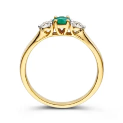 Geelgouden ring met smaragd en briljant 0,20crt + Luxe Cadeau
