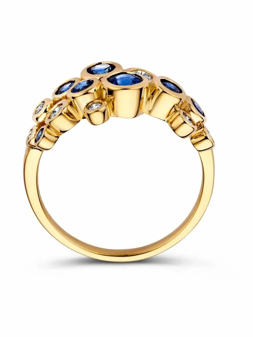 Geelgouden ring saffier en briljant in zetkast + Luxe cadeau