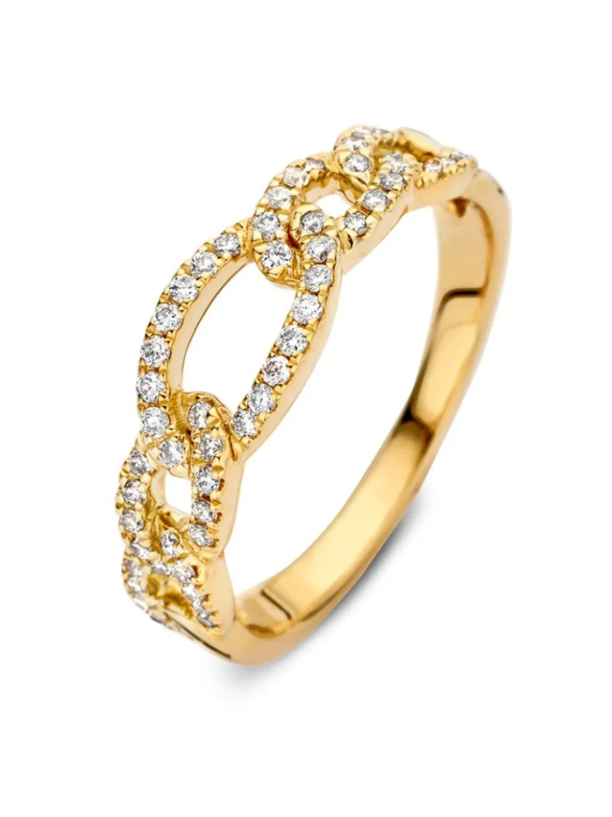 Geelgouden schakelring diamant 0,28crt. + luxe cadeau