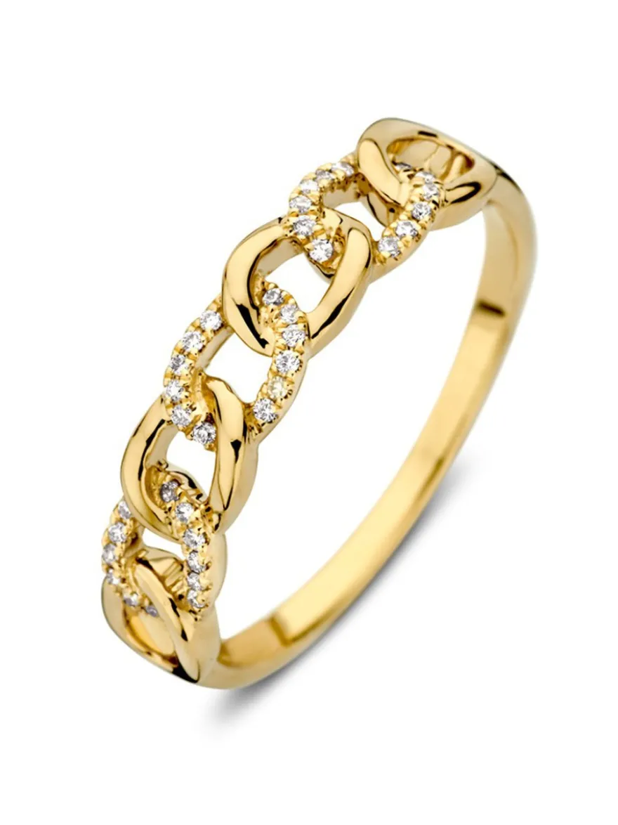 Geelgouden schakelring met diamant 0,08 crt. + luxe cadeau