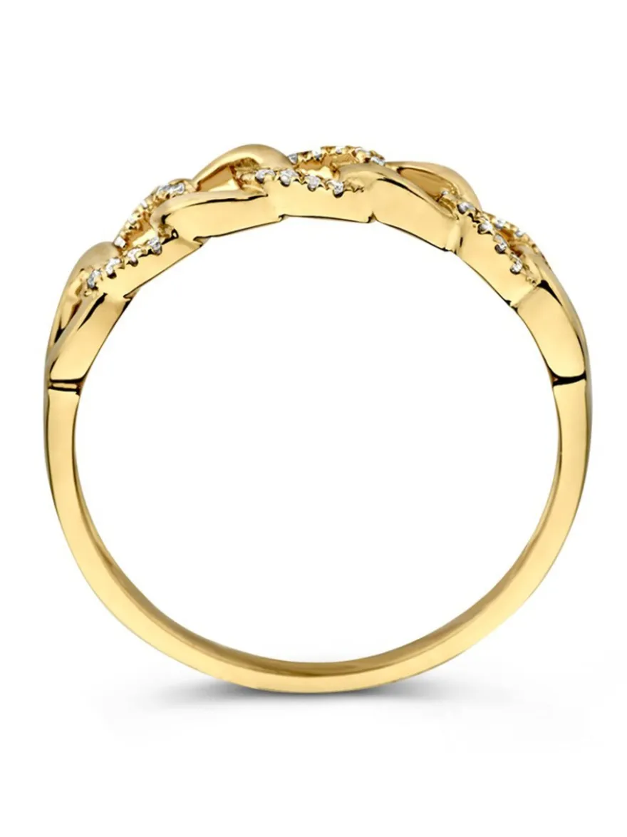 Geelgouden schakelring met diamant 0,08 crt. + luxe cadeau