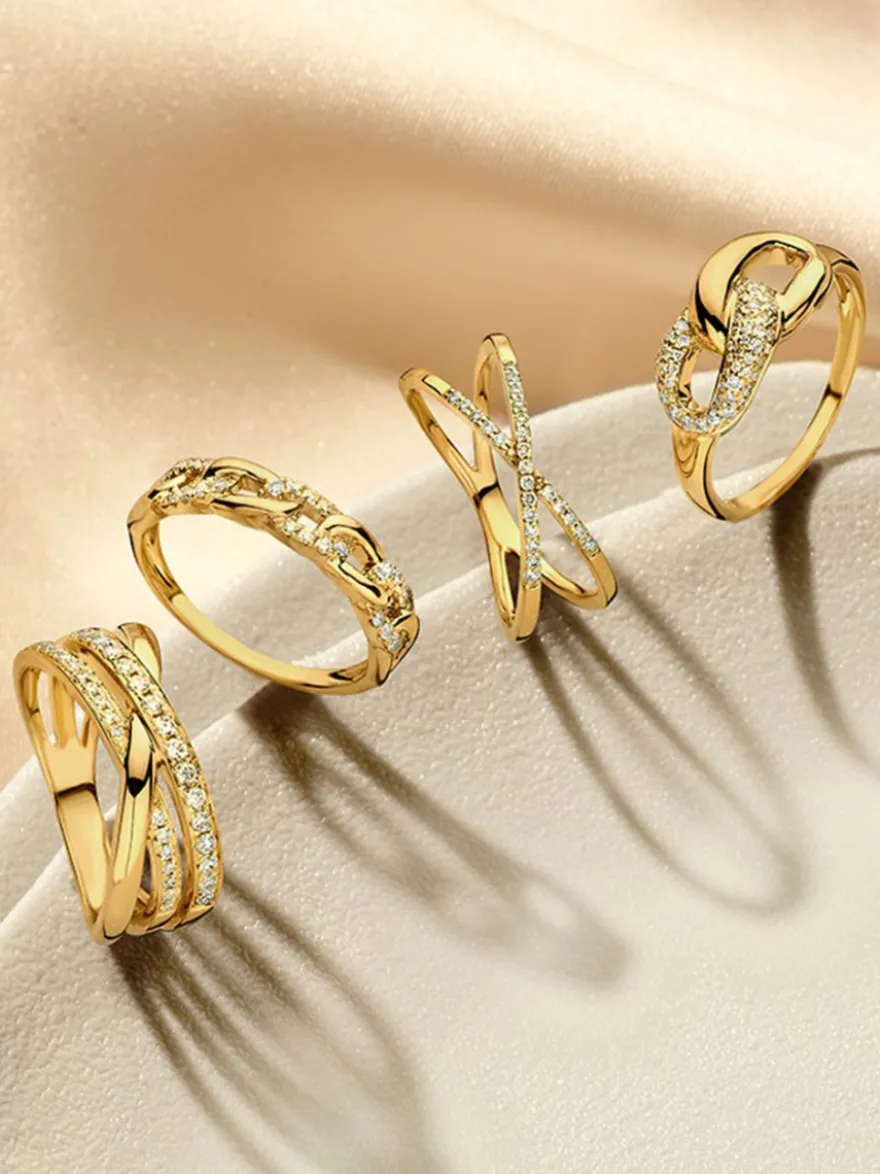 Geelgouden schakelring met diamant 0,08 crt. + luxe cadeau