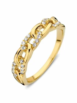 Geelgouden schakelring met diamant 0,19 crt. + gratis cadeau