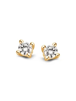 Geelgouden solitair oorstekers met diamant 0,20crt.