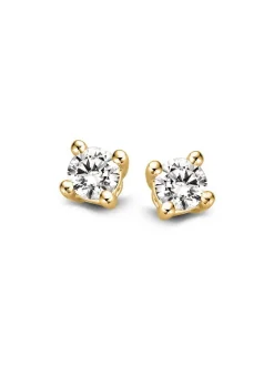 Geelgouden solitair oorstekers met diamant 0,40crt. + Luxe cadeau