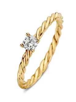 Geelgouden solitair ring met zirkonia + Luxe Cadeau