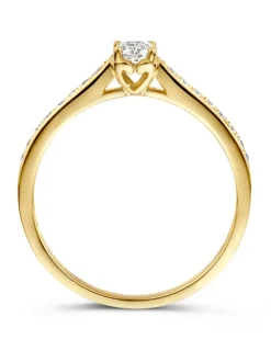 Geelgouden solitair ring zirkonia met hartzetting