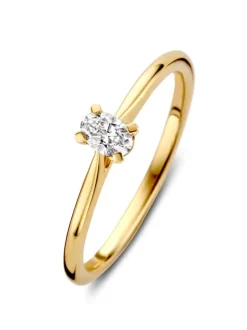 Geelgouden solitair ring met ovale diamant 0,16crt. + luxe cadeau