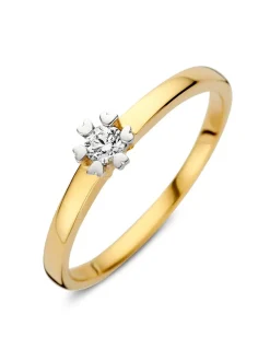 Geelgouden solitair ring met diamant in hartvorm zetting 0,12crt. + Luxe Cadeau