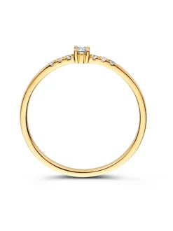 Geelgouden solitairring met zijstenen 0,09crt. + Luxe Cadeau