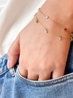 Gouden armband met 5 bedeltjes diamant + luxe cadeau