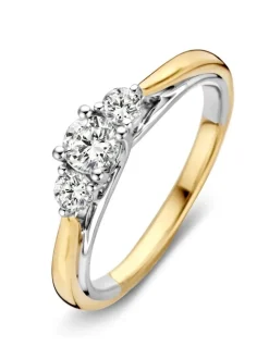 Gouden driesteens ring 0.50 crt. + Luxe cadeau