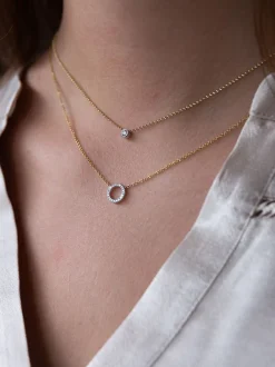 Gouden ketting met diamant 0.11crt. + luxe cadeau