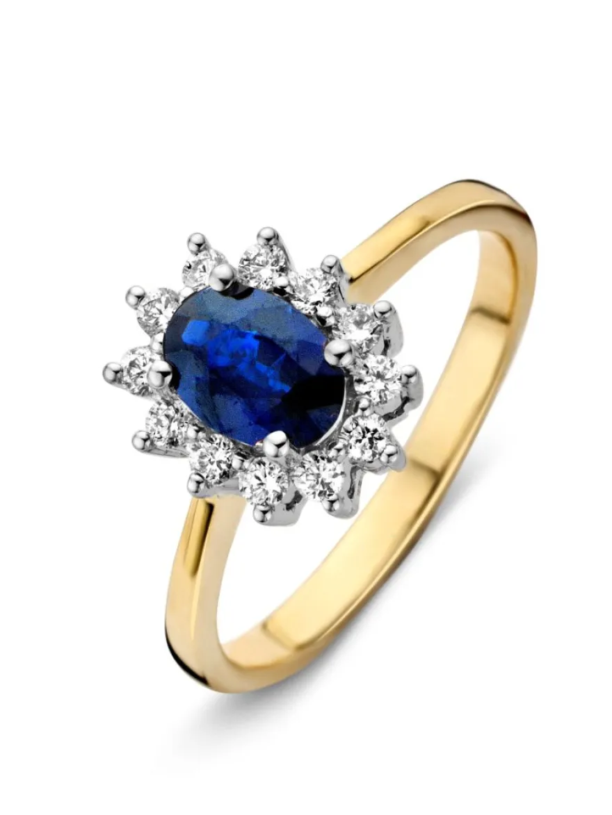 Gouden ring saffier en briljant + Luxe cadeau