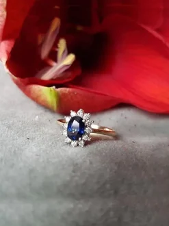 Gouden ring saffier en briljant + Luxe cadeau