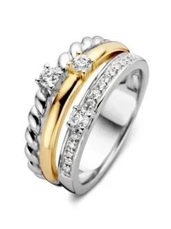 Luxe ring zilver met goud en zirkonia + Luxe Cadeau