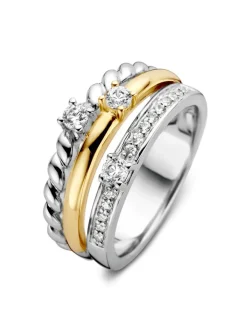 Luxe zilveren ring met goud en zirkonia + Luxe Cadeau