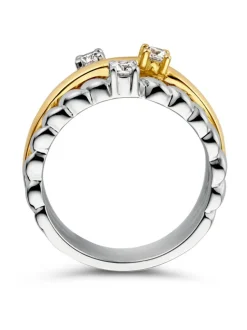 Luxe zilveren ring met goud en zirkonia + Luxe Cadeau